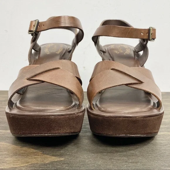 Kork-Ease brown leather platform wedge sandal 9 - Picture 3 of 12